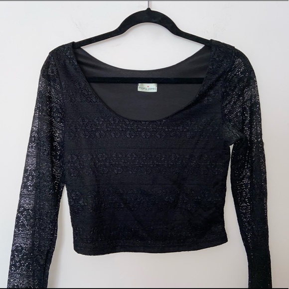 Mary Jane USA Crop Top Long Sheer Sleeves in Black Size ~M - Picture 3 of 9